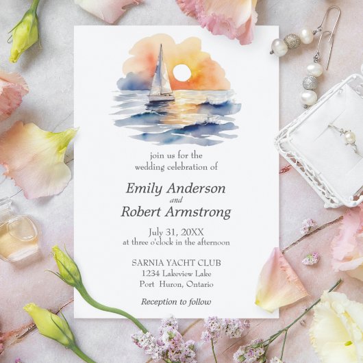 Nautic Sailing Sunset Watercolor Summer Ocean Einladung