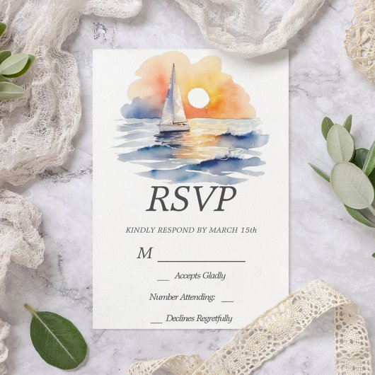 Nautic Sailing Sunset Watercolor Summer Ocean RSVP Karte