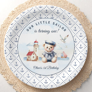 Nautic Sailor Bear 1. Geburtstag Anchor Muster Pappteller