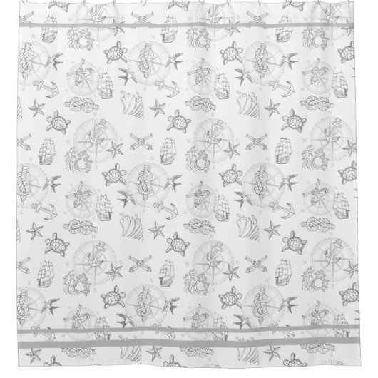 Nautic Sailor Tattoos Grau und Weiß Gemustert Duschvorhang (Vorderseite)
