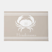 Nautic Sand Tan Taupe White Crab Monogram Name Fußmatte (Vorderseite)