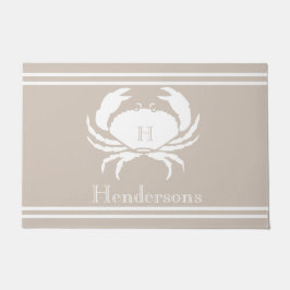 Nautic Sand Tan Taupe White Crab Monogram Name Fußmatte