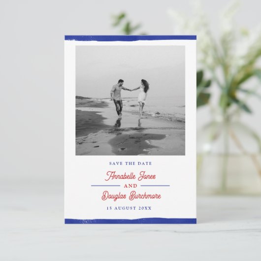 Nautic Save the Date Rustic Blue Paint Foto (Stehend Vorderseite)