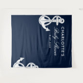 Nautic Script Baby Dusche Navy Blue Hintergrund Wandteppich (Vorderseite (Horizontal))