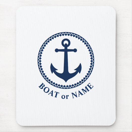 Nautic Sea Anchor Ihr Boot oder Name Navy Blue Mousepad (Vorne)