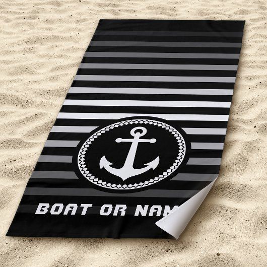 Nautic Sea Anchor Ihr Name oder Boot Black Strandtuch