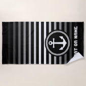 Nautic Sea Anchor Ihr Name oder Boot Black Strandtuch (Vorderseite)