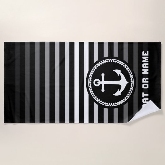 Nautic Sea Anchor Ihr Name oder Boot Black Strandtuch (Vorderseite)
