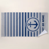 Nautic Sea Anchor Ihr Name oder Boot Blue & Grau Strandtuch (Vorderseite)