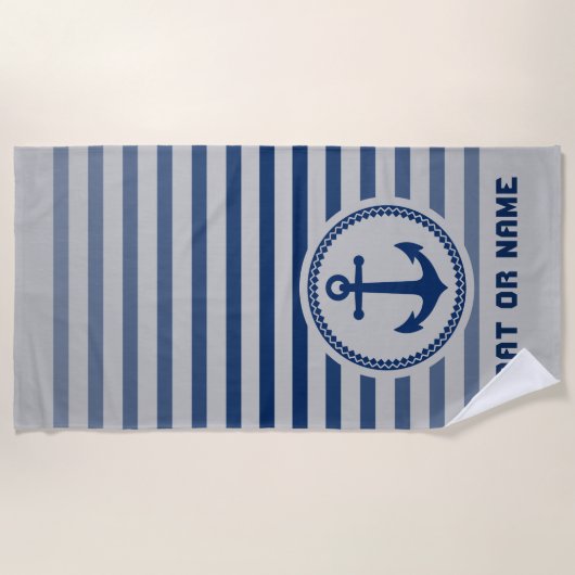 Nautic Sea Anchor Ihr Name oder Boot Blue & Grau Strandtuch (Vorderseite)