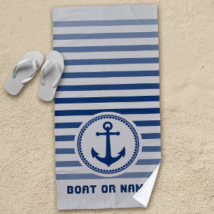 Nautic Sea Anchor Ihr Name oder Boot Blue & Grau Strandtuch