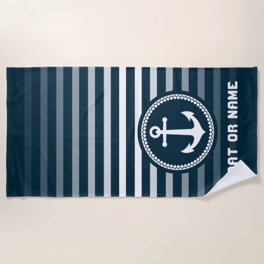 Nautic Sea Anchor Ihr Name oder Boot Deep Aqua Strandtuch (Vorderseite)