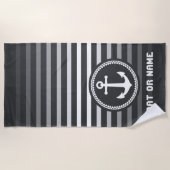 Nautic Sea Anchor Ihr Name oder Boot Grau & Weiß Strandtuch (Vorderseite)