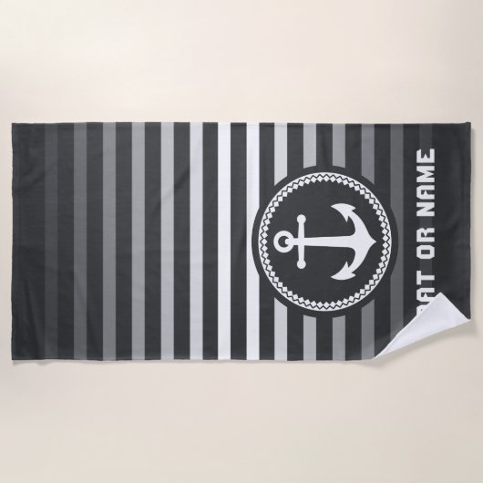 Nautic Sea Anchor Ihr Name oder Boot Grau & Weiß Strandtuch (Vorderseite)