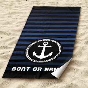 Nautic Sea Anchor Ihr Name oder Boot Marine & Blac Strandtuch