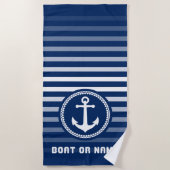 Nautic Sea Anchor Ihr Name oder Boot Navy Blue Strandtuch (Vorderseite)