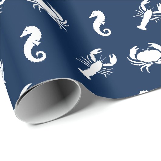 Nautic Sea Animals Muster Hummerkrabbe Seepferd Geschenkpapier (Rolleneckpunkt)