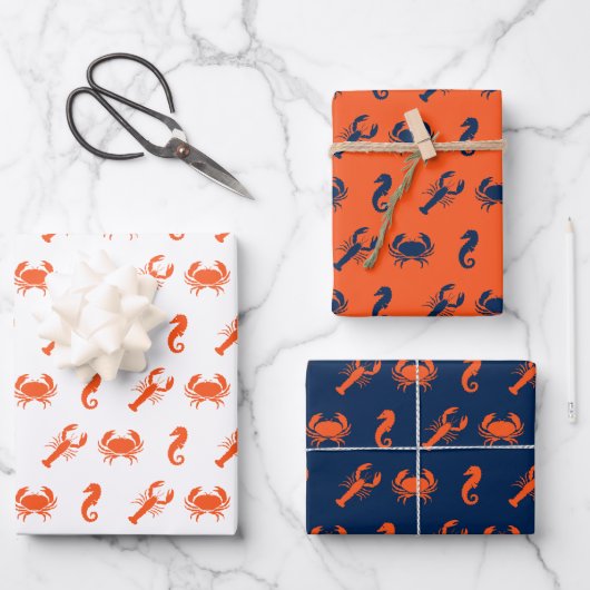 Nautic Sea Animals Muster Hummerkrabbe Seepferd Geschenkpapier Set (Vorderseite)