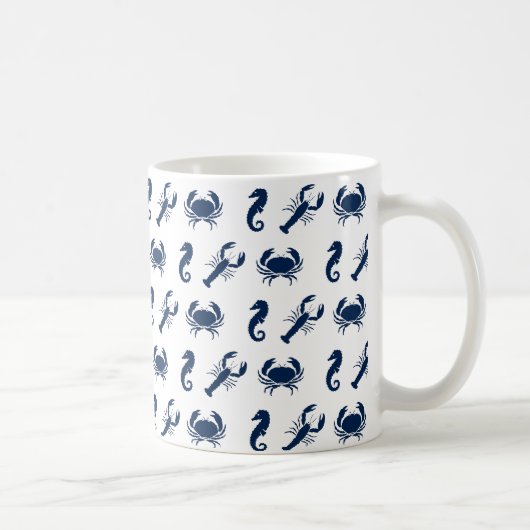 Nautic Sea Animals Muster Hummerkrabbe Seepferd Kaffeetasse (Rechts)