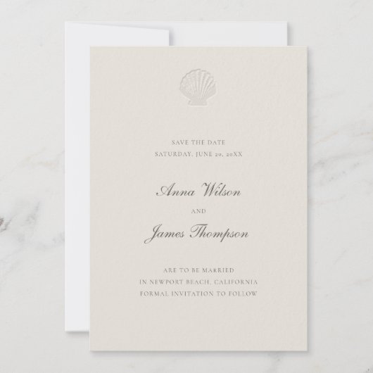Nautic Seashell Classic Formal Ecru Wedding Save The Date (Vorderseite)