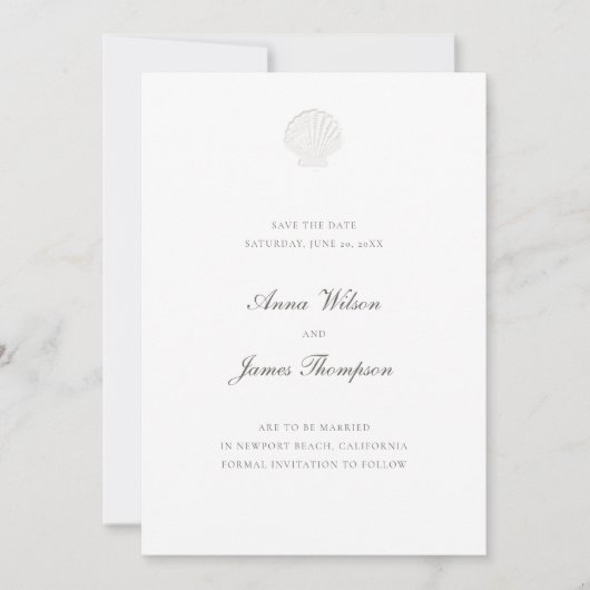 Nautic Seashell Classic Formal Pure Wedding Save The Date (Vorderseite)