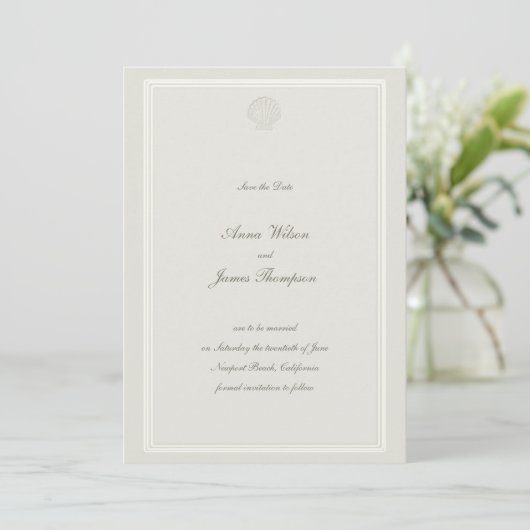 Nautic Seashell Classic Frame formale Hochzeit Save The Date (Stehend Vorderseite)