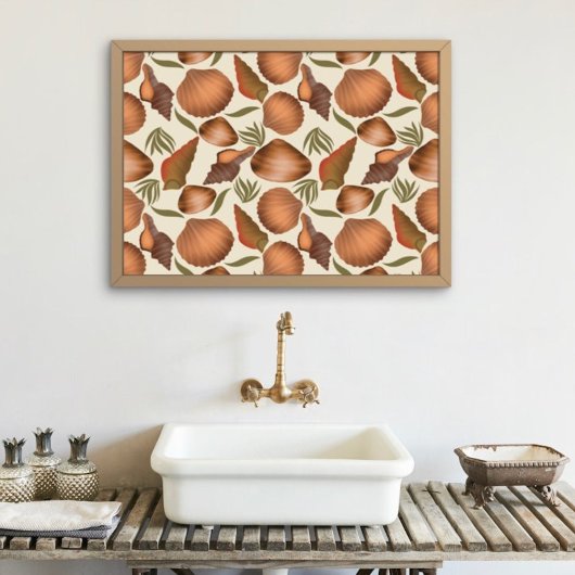 Nautic Seashell Floral Pattern Poster