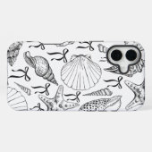 Nautic Seashell Pattern in Weiß und Schwarz iPhone Hülle (Rückseite (Horizontal))