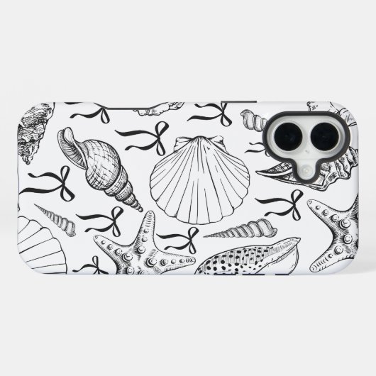 Nautic Seashell Pattern in Weiß und Schwarz iPhone Hülle (Rückseite (Horizontal))