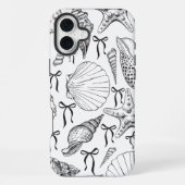 Nautic Seashell Pattern in Weiß und Schwarz iPhone Hülle (Rückseite)