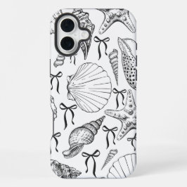Nautic Seashell Pattern in Weiß und Schwarz iPhone 16 Plus Hülle