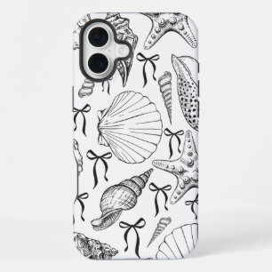 Nautic Seashell Pattern in Weiß und Schwarz iPhone 16 Plus Hülle