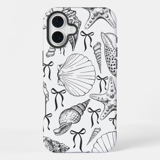 Nautic Seashell Pattern in Weiß und Schwarz iPhone Hülle (Rückseite)