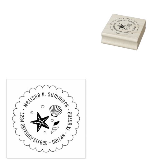 Nautic Seashell Starfish Scalloid-Adresse Gummistempel (Stempel)