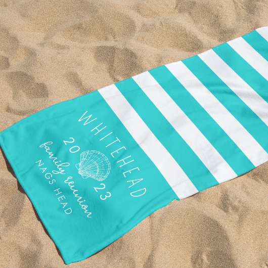 Nautic Seashell Stripe Aqua Blue Monogram Strandtuch