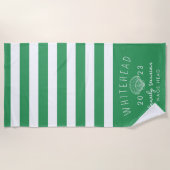 Nautic Seashell Stripe Kelly Green Monogram Strandtuch (Vorderseite)