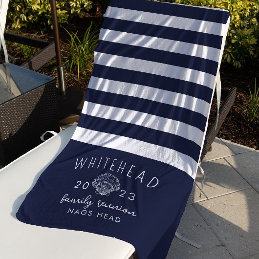 Nautic Seashell Stripe Navy Monogram Strandtuch