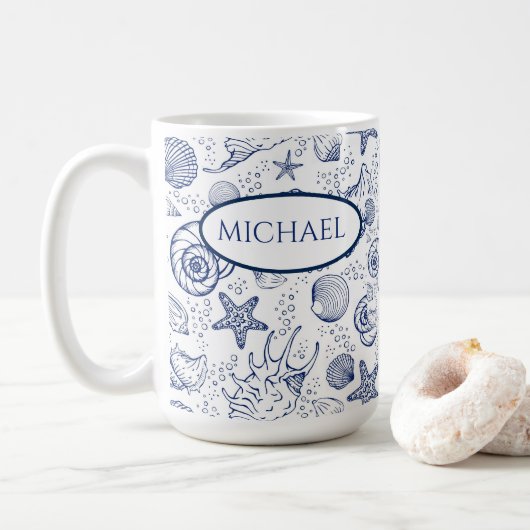 Nautic Seashell Themed Custom Coffee Tasse (Mit Donut)