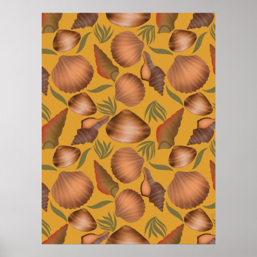 Nautic Seashell Yellow Pattern Poster (Vorne)