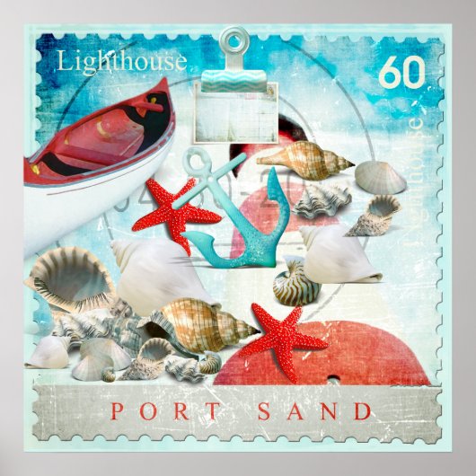 Nautic Seashells Anchor Starfish Beach Thema Poster (Vorne)