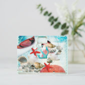 Nautic Seashells Anchor Starfish Beach Thema Postkarte (Stehend Vorderseite)