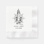 Nautic Seaside Lighthouse Dark Black Wedding Serviette (Vorderseite)