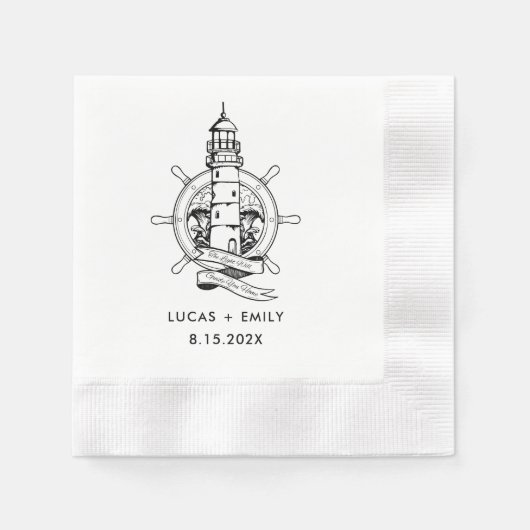 Nautic Seaside Lighthouse Dark Black Wedding Serviette (Vorderseite)