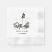 Nautic Seaside Lighthouse Dark Black Wedding Serviette (Vorderseite)