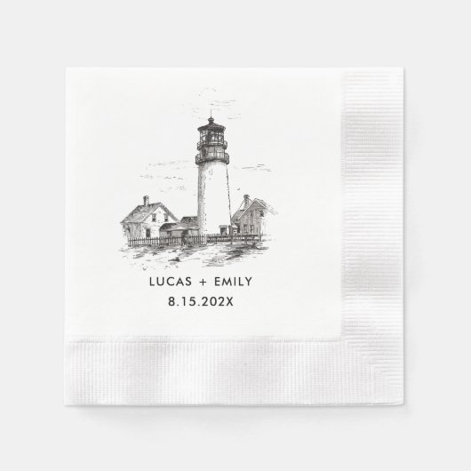 Nautic Seaside Lighthouse Dark Black Wedding Serviette (Vorderseite)