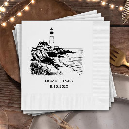 Nautic Seaside Lighthouse Dark Black Wedding Serviette