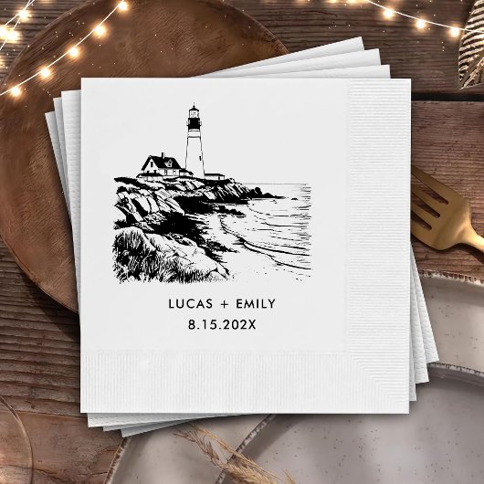 Nautic Seaside Lighthouse Dark Black Wedding Serviette