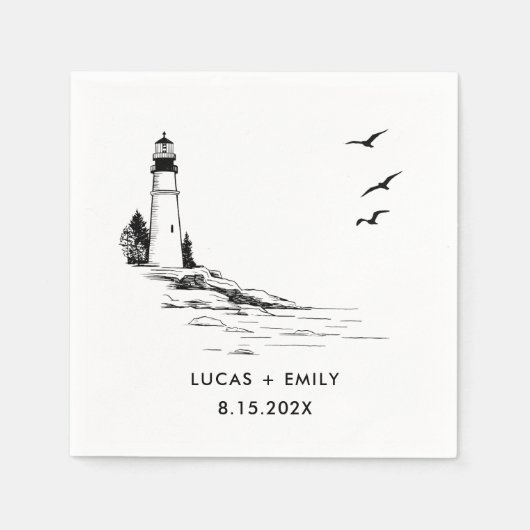 Nautic Seaside Lighthouse Dark Black Wedding Serviette (Vorderseite)