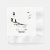 Nautic Seaside Lighthouse Dark Black Wedding Serviette (Vorderseite)