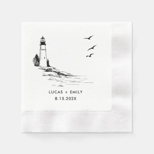 Nautic Seaside Lighthouse Dark Black Wedding Serviette (Vorderseite)